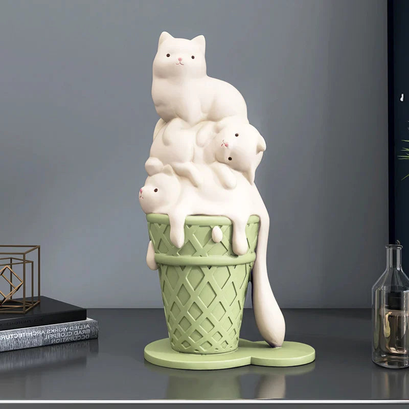 Afralia™ Ice Cream Cat Sculpture Resin Figurine Modern Home Decor Creative Animal Figure