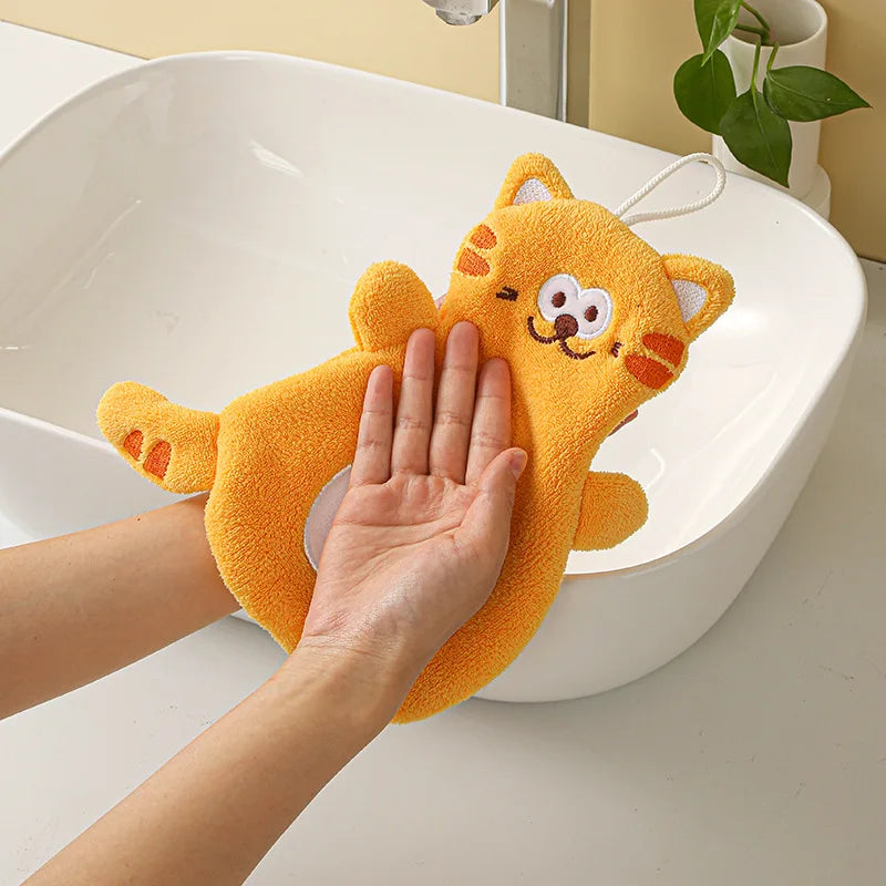 Afralia™ Cartoon Cat Coral Velvet Hand Towels: Soft, Cute, Quick Dry Bath Towels