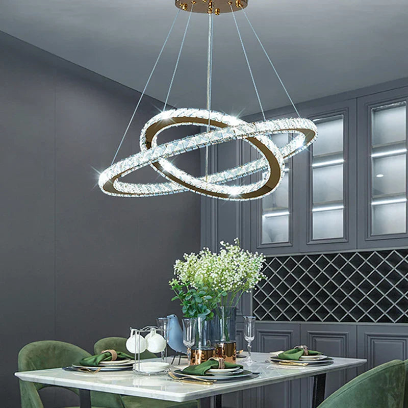 Afralia™ Gold Gloss LED Crystal Ring Chandelier for Modern Luxury Living Room