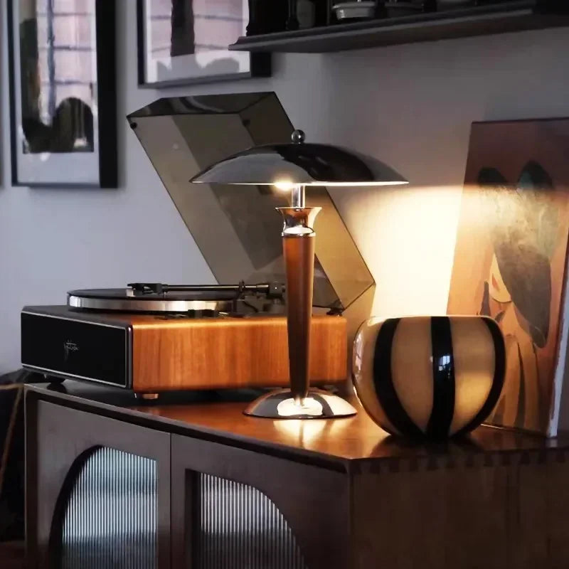 Afralia™ Scandinavia Chrome Desk Lamp Wood Bracket - Stylish Lighting Fixture