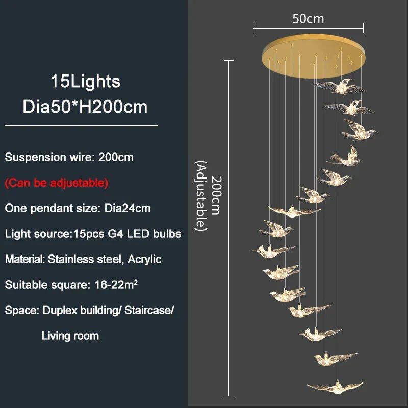 Afralia™ Bird Design LED Chandelier for Luxury Living Room and Restaurant