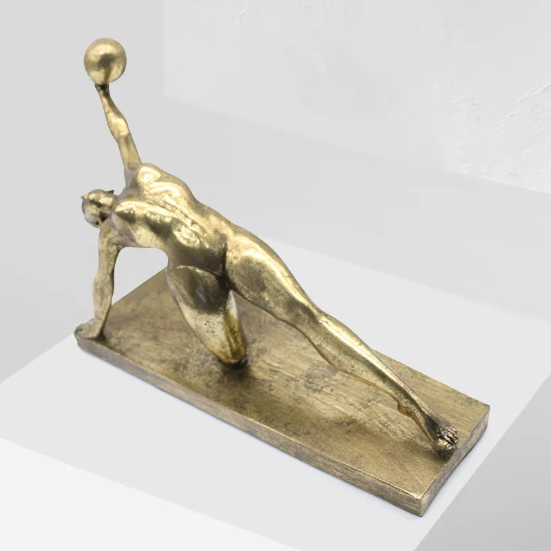 Afralia™ Golden Gymnast Figurine Ball Decor Home Decoration Resin Handicrafts