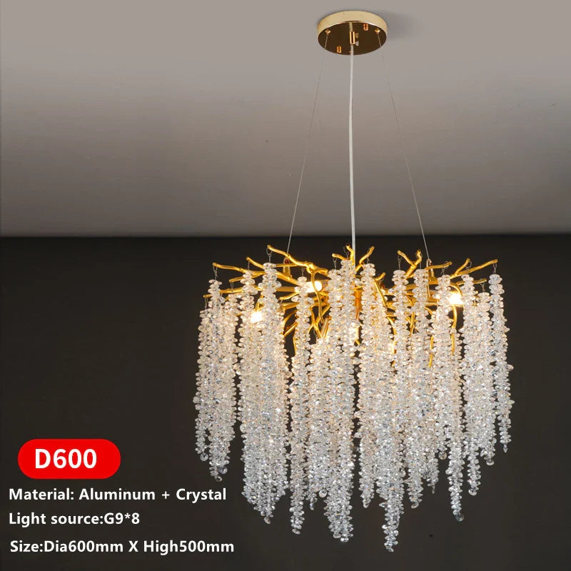 Afralia™ Crystal Tassel Ceiling Chandelier for Luxe Living Room, Hall, and Restaurant Decor