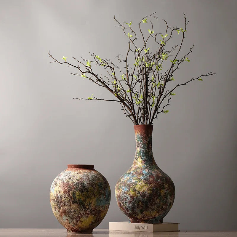 Afralia™ Retro Colorful Graffiti Ceramic Vase - Home Decor Handicrafts Bouquet Holder