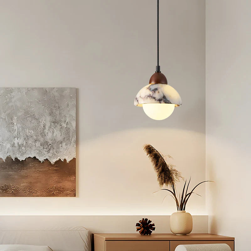 Afralia™ White Glass Ball LED Pendant Lamp Modern Luxury Stone Hanging Light