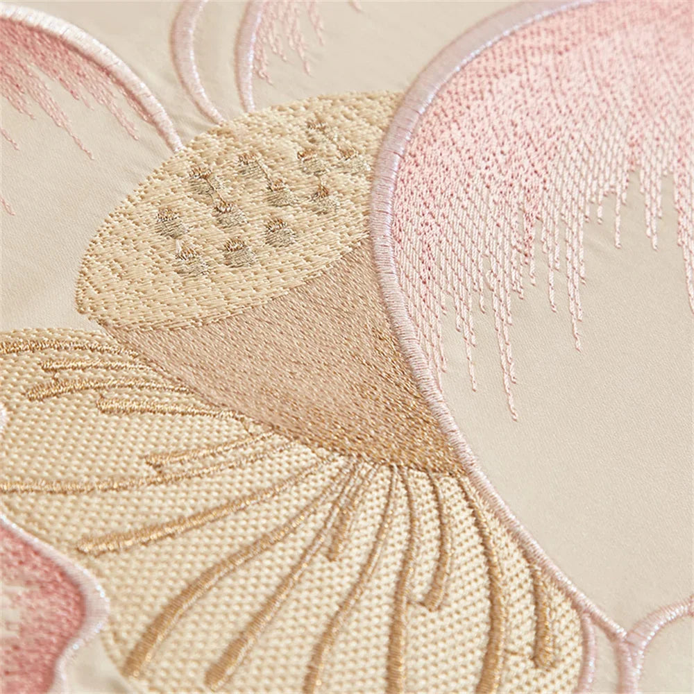 Afralia™ Pink Satin Jacquard Lotus Duvet Set 4Pcs Queen King Bedlinens