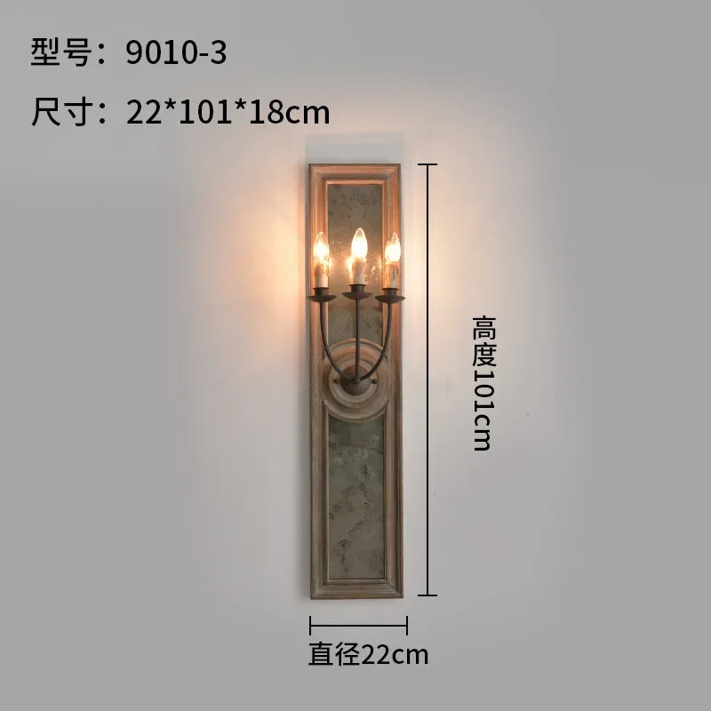 Afralia™ Wooden Mirror Frame Wall Lamp: Vintage French Style Candle Lamp for Living Room & Bedroom