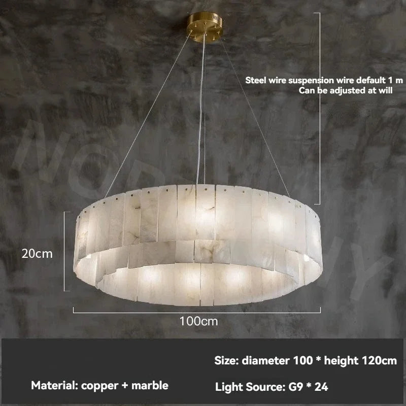 Afralia™ Full Copper Marble Pendant Lamp: Luxury Circular LED Light for Living Room