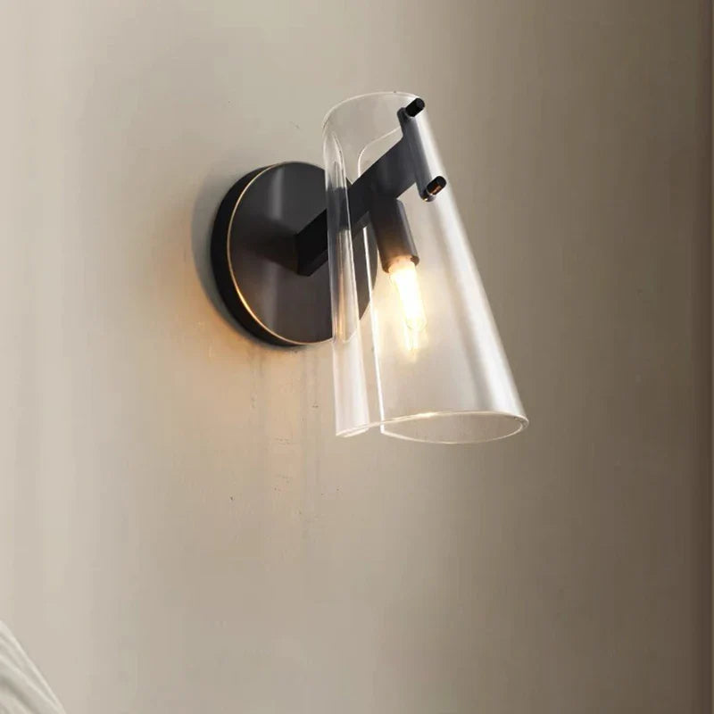 Afralia™ Black Copper Bedroom Wall Lamp with Transparent Lampshade