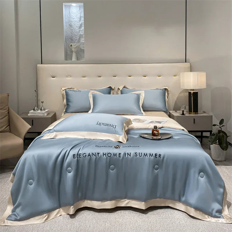 Afralia™ Ice Silk Embroidered Quilt Set: Luxury European Style, Cooling Comforter