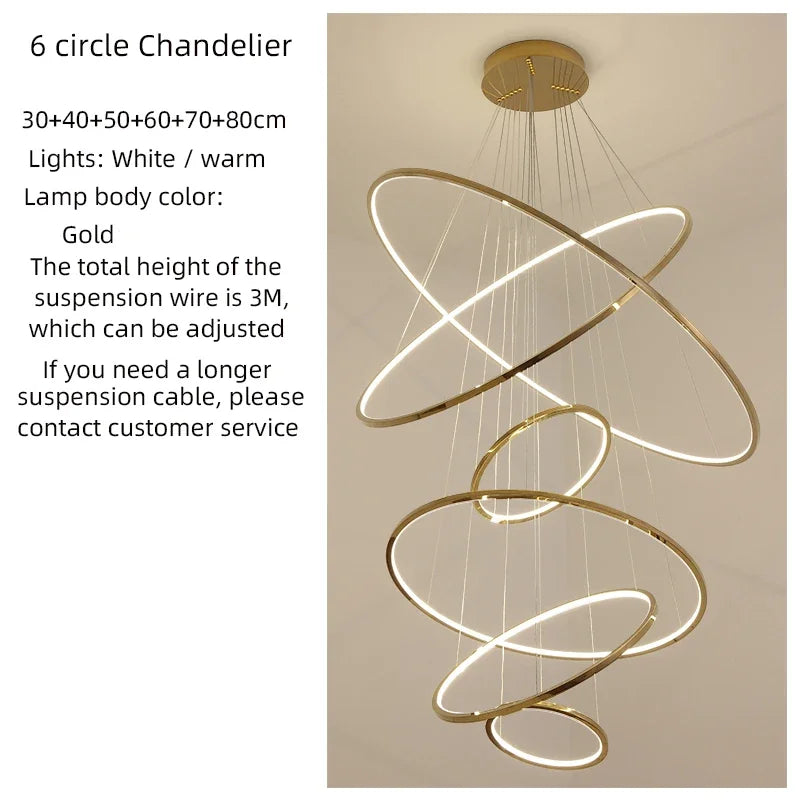 Afralia™ Nordic Golden Circle LED Chandelier for Villa Living Room, Hall Decor & Lighting