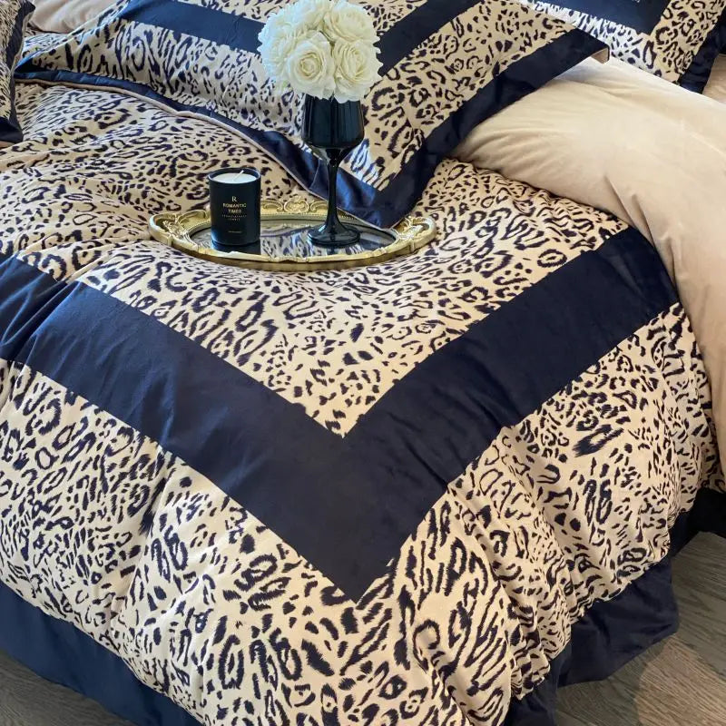 Afralia™ Leopard Print Velvet Bedding Set: Duvet Cover, Bed Sheet, Pillowcases