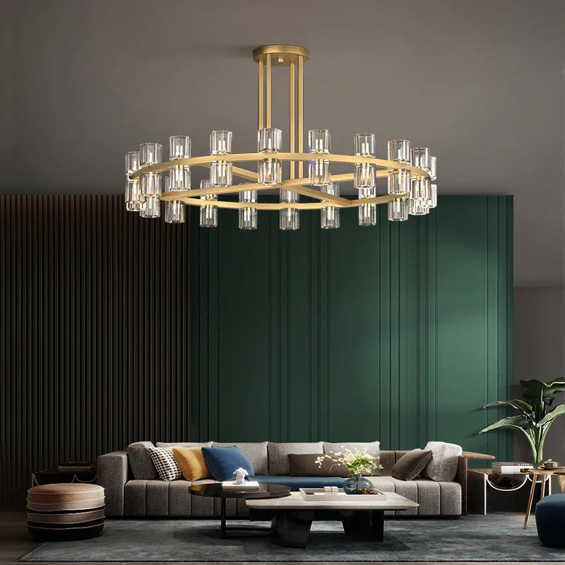 Afralia™ Crystal Black Gold Luxury LED Hanging Pendant Light for Living Room