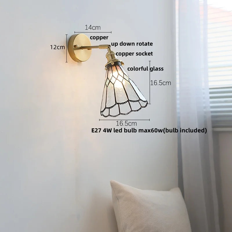 Afralia™ Tiffany Style Glass LED Wall Sconce with Pull Chain Switch
