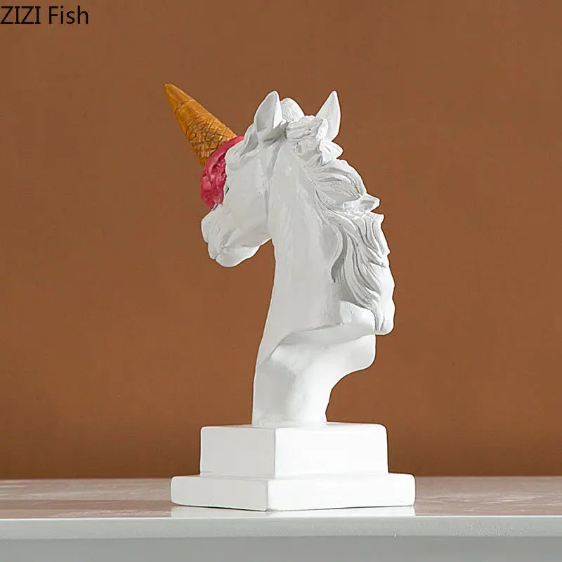 Afralia™ Unicorn Ice Cream Horse Resin Handicraft Figurine Sculpture Decor