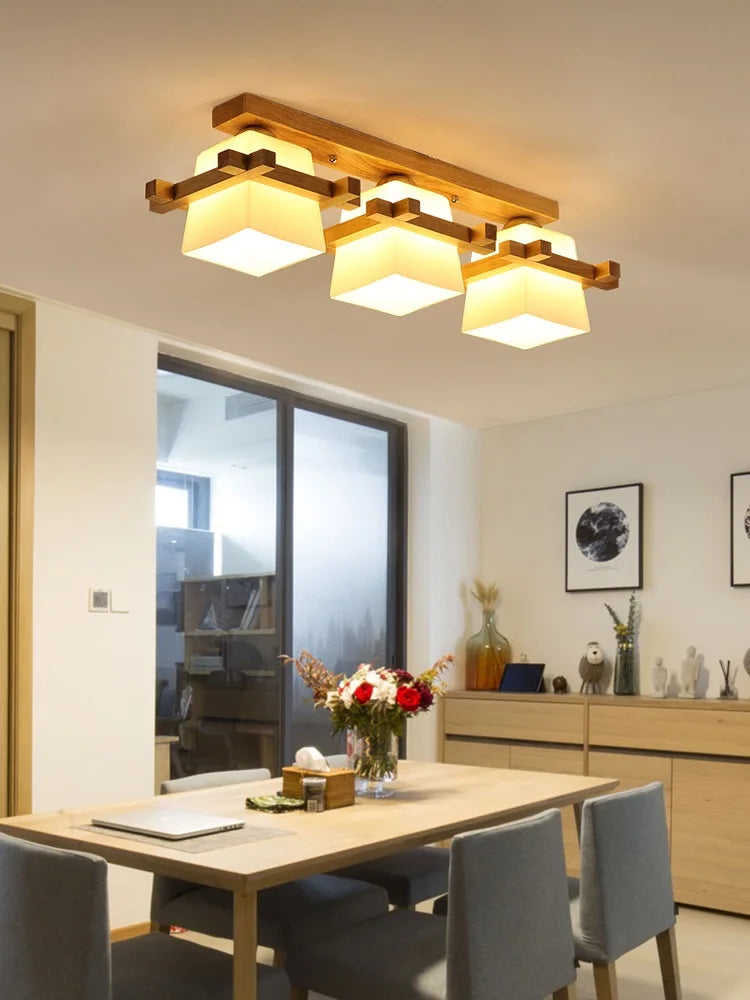 Afralia™ Wooden LED Ceiling Lamp with Glass Lampshade