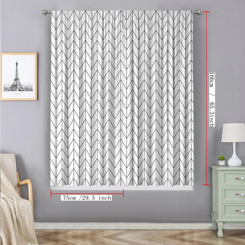 Geometric Triangular Lines Curtains by Afralia™ - Rod Pocket, for Kitchen, Coffee Shop, Living Room