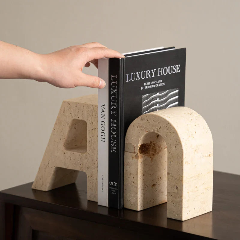 Afralia™ Marble Bookends with A-U Alphabet Design - Heavy Duty Shelf Decor