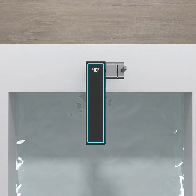 Afralia™ Digital Display Square Sink Mixer with Single Handle in Gray.