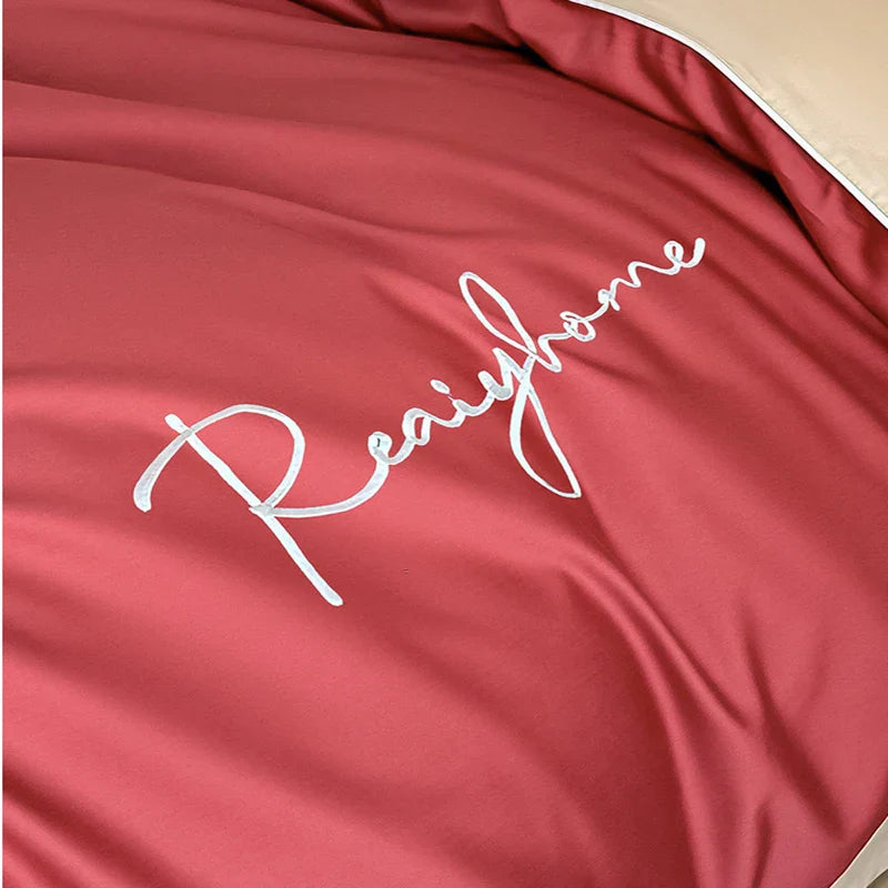 Afralia™ Pure Cotton Luxury Embroidery Bedding Set - Nordic Solid Color Duvet Bedclothes