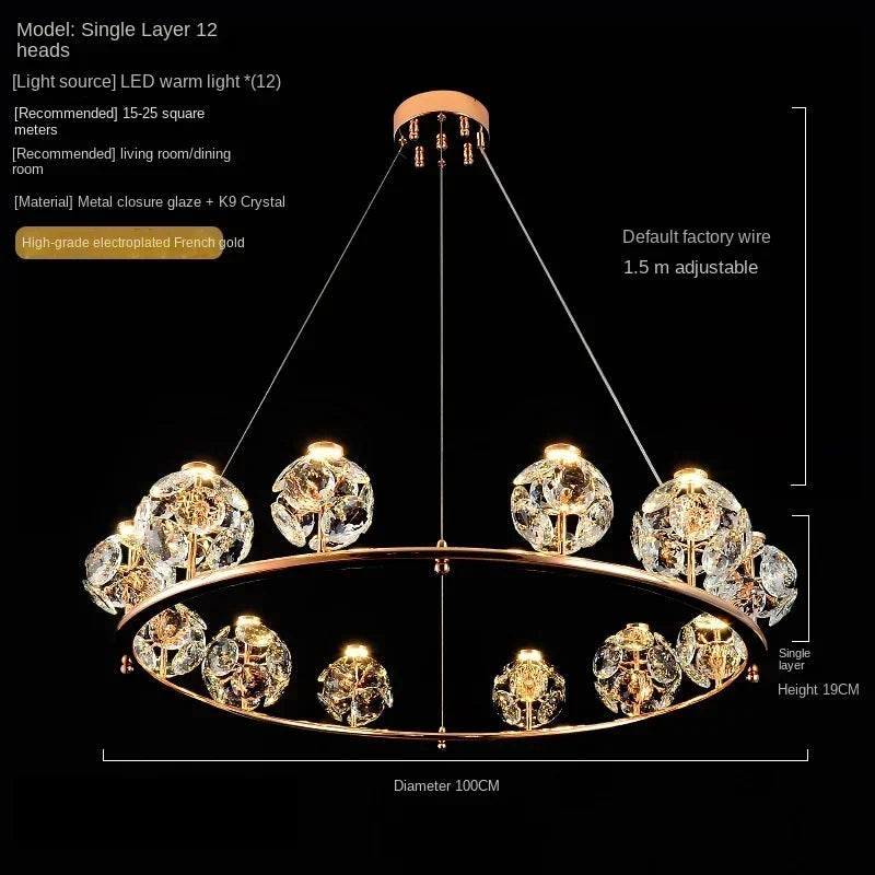 Afralia™ Luxury Crystal Glass Ball Chandelier for Dining Living Room Hall Island