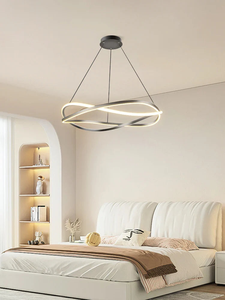 Afralia™ Minimalist Curve Ring LED Pendant Light for Living Dining Bedroom Chandelier