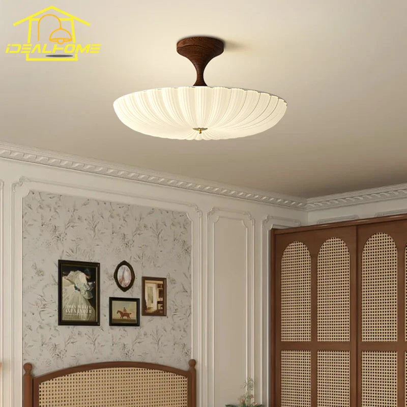 Afralia™ Walnut Shell Acrylic Iron Art Ceiling Lights LED Warm Round Lamp