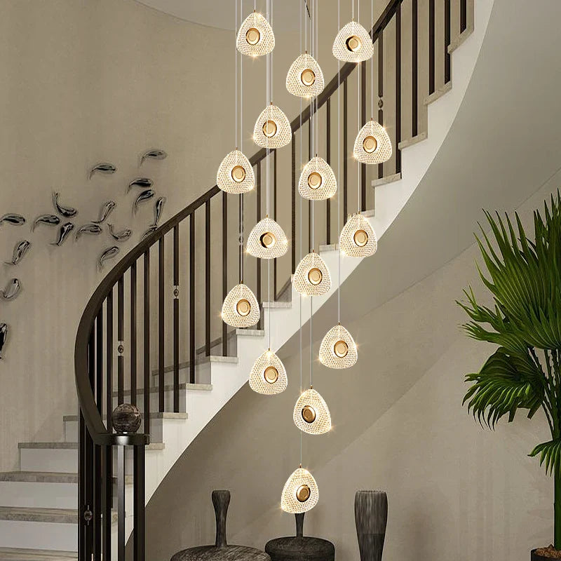 Afralia™ Golden Acrylic LED Chandeliers for Living Room, Large & Creative Design Villa Lighting