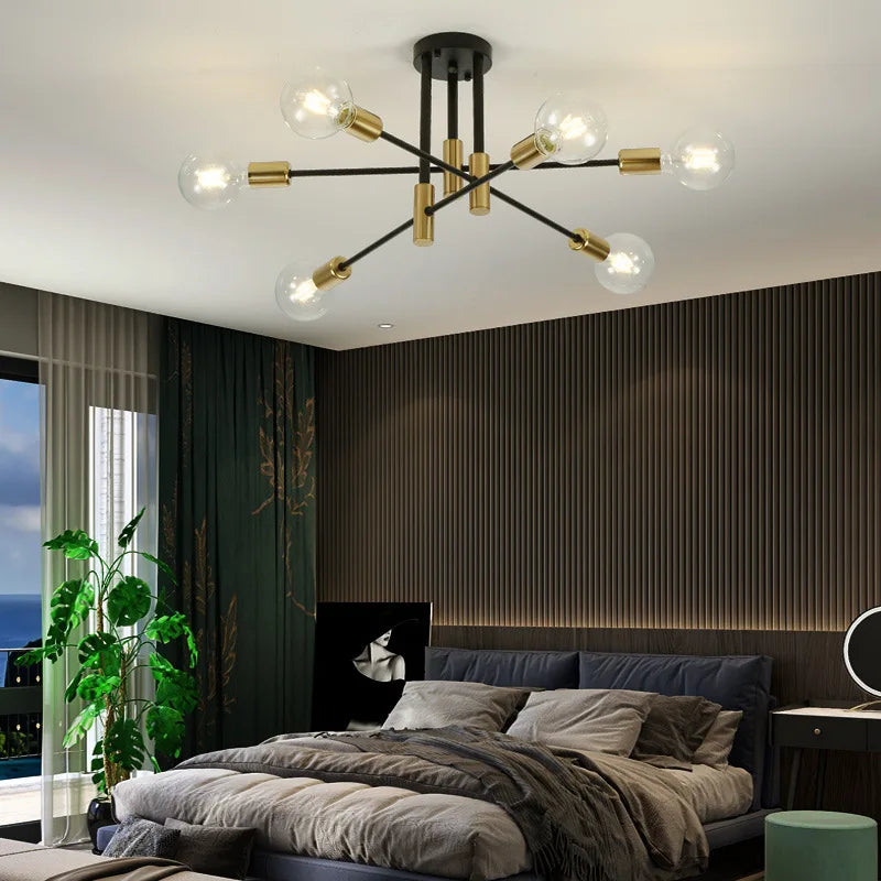 Afralia™ Industrial Sputnik Chandelier Semi Flush Ceiling Light for Kitchen Dining Bedroom