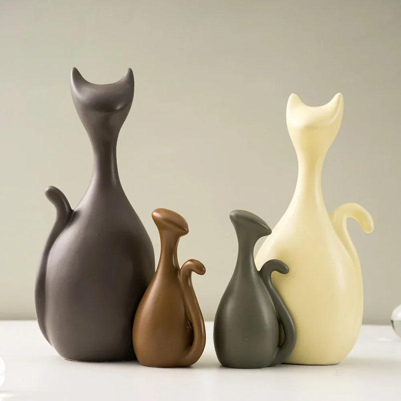 Afralia™ Ceramic Cat Family Abstract Figurines Modern Art Sculpture Decor Home Shelf Accessories