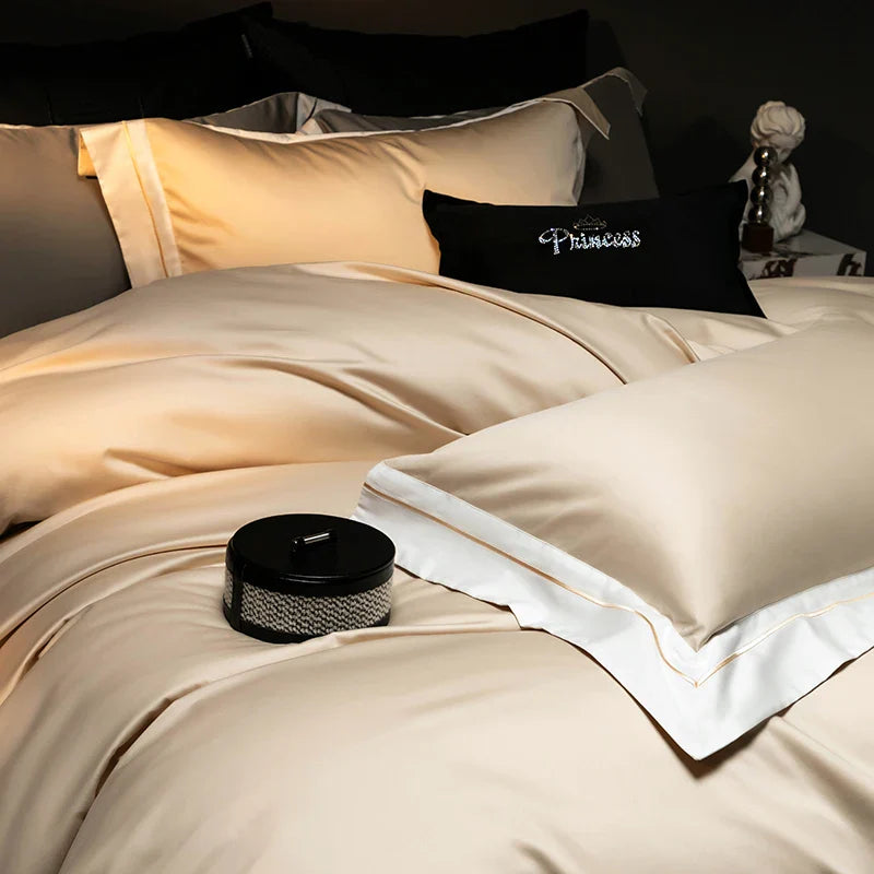 Afralia™ Luxury Embroidered Solid Cotton Comforter Cover Set with Sheets & Pillowcases