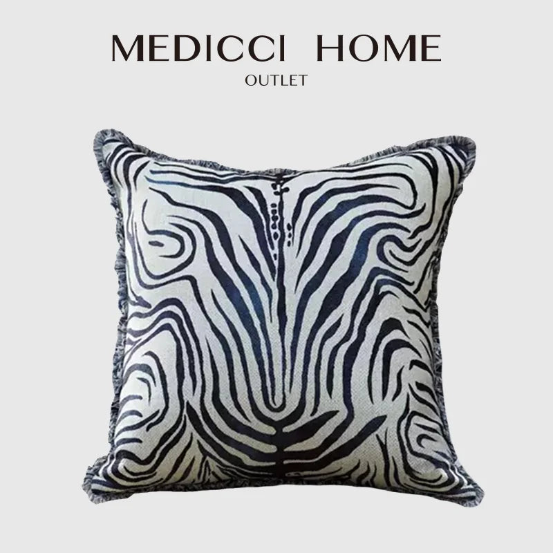 Afralia™ Curly Zebra Stripes Fringed Cushion Cover | 45x45cm Luxury Pillowcase for Living Room