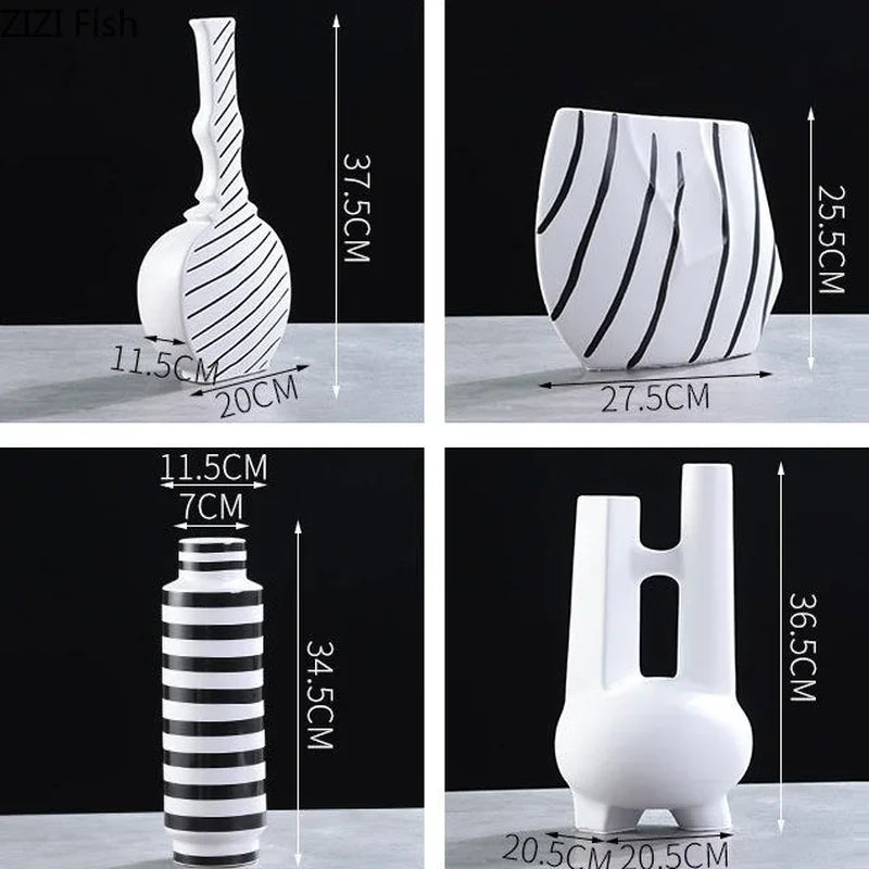 Afralia™ Elegant Striped Ceramic Vase TV Cabinet Crafts Hydroponic Home Decor Gift