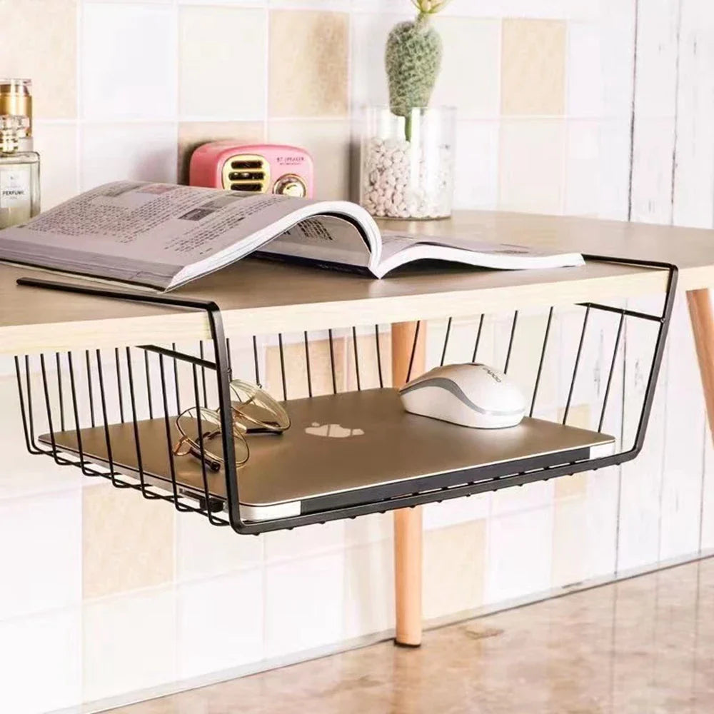 Afralia™ Kitchen Organizer Shelf Desk Storage Rack Mesh Basket Wardrobe Holders