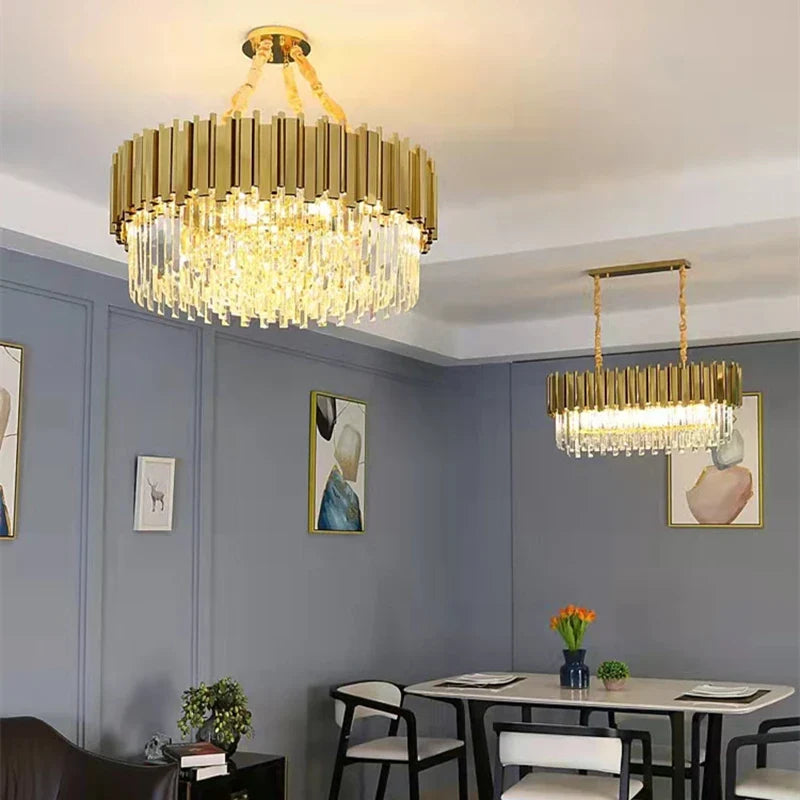 Afralia™ Crystal LED Chandelier: Adjustable Metal Hanging Lamp for Living Room, Dining, Bedroom