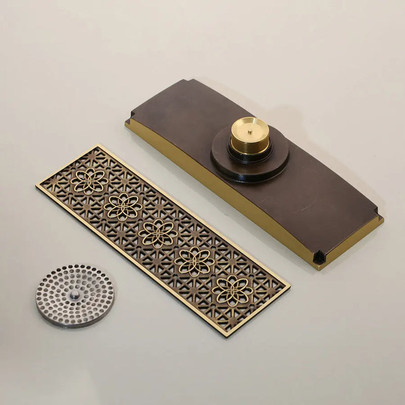 Afralia™ Antique Brass Rectangle Bathroom Floor Drain Strainer - Deodorization Linear Design