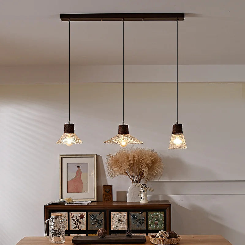 Afralia™ Clear Glass LED Pendant Light - Hemp Rope Chandelier for Home Decor