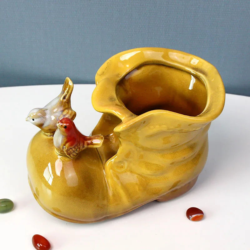 Afralia™ Small Boots Shoe Flower Pot Vase Succulent Planting Pen Container Storage