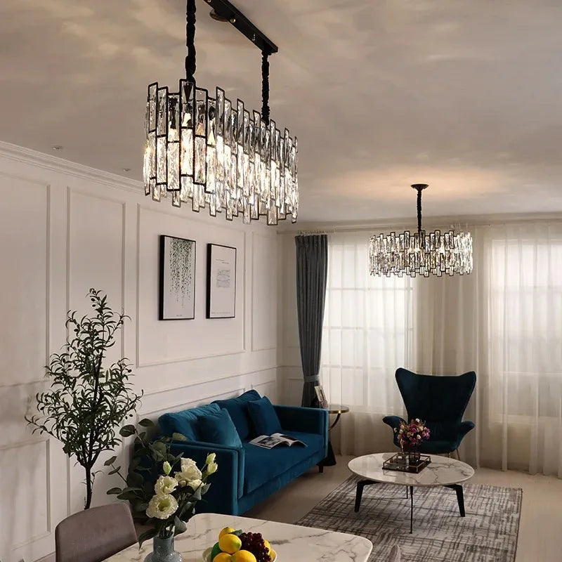 Afralia™ Luxury Crystal Chandeliers: Modern LED Pendant Lights for Living Room and Kitchen Island