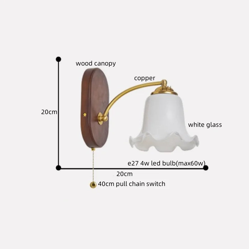 Afralia™ LED Japanese Style Wall Lights Copper Wood Bedside Lamp for Home Bedroom