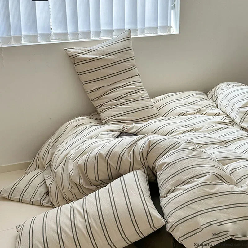 Afralia™ Nordic Striped Cotton Bed 4Pcs Fitted Sheet Set - Breathable & Skin-Friendly