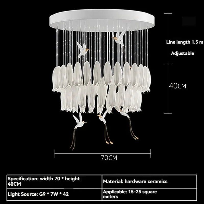 Afralia™ Ceramic Flower Chandelier for High Ceiling Staircase Loft Living Room
