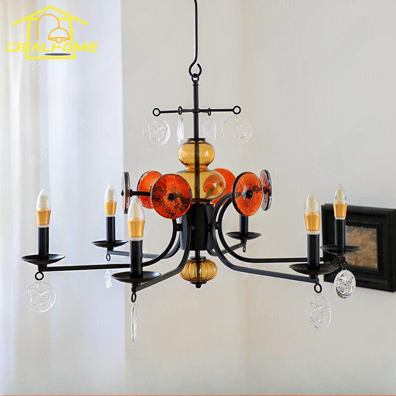 Afralia™ Medieval Symphony Glass Iron Pendant Lights LED E14 for Living Room, Bedroom, Bar