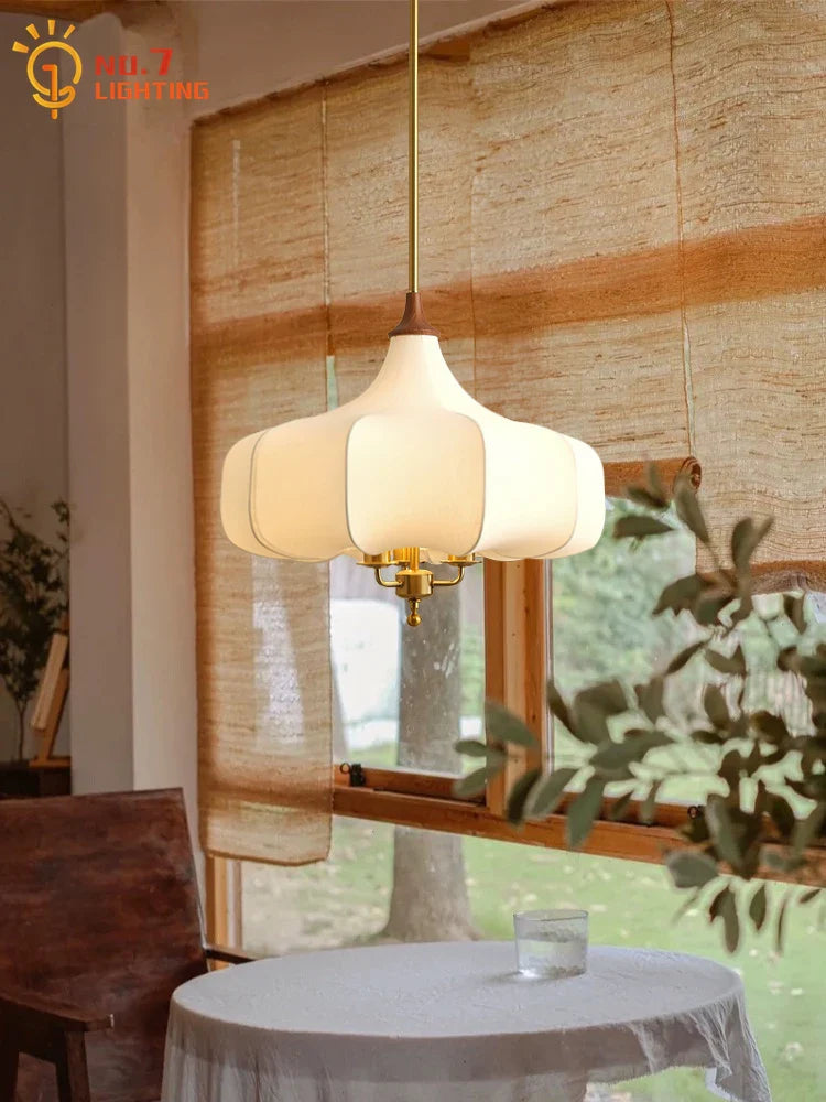 Afralia™ Gold Lustre Medieval Fabric Pendant Lights LED E27 for Home Decor