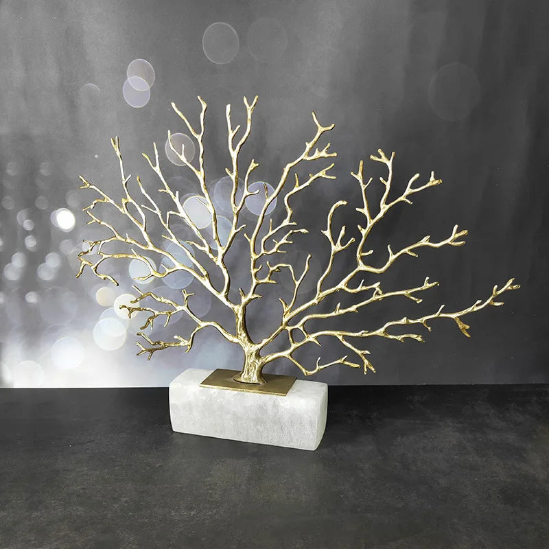 Afralia™ Coral Tree Sculpture: Gold Metal Decorative Figurine on Marble Base