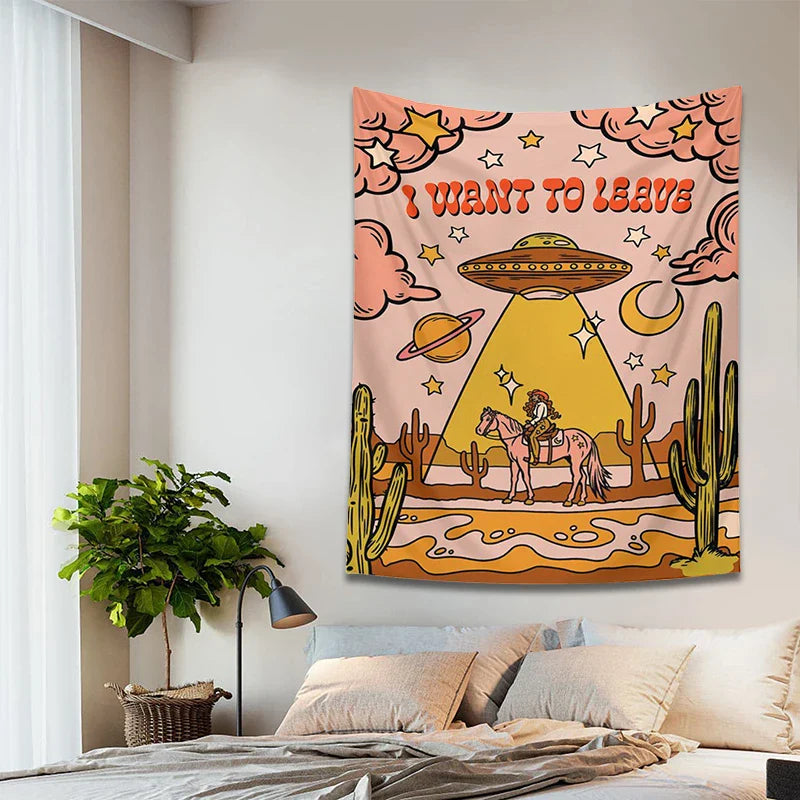 Afralia™ Space Planet Cactus Moon Wall Tapestry - Boho Hippie Room Decor