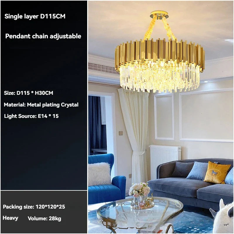 Afralia™ Crystal Gold Chandelier LED Ceiling Pendant for Living Room Bedroom Kitchen Island