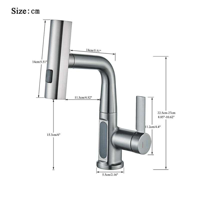 Afralia™ Waterfall Digital Display Basin Faucet with Lift Up Down Stream Sprayer