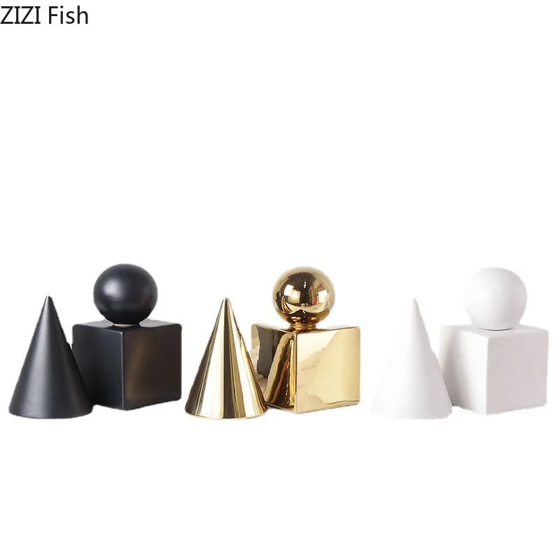 Afralia™ Cube Round Statue Decor Ceramic Ornament Sculpture Artwork for Desk & Room