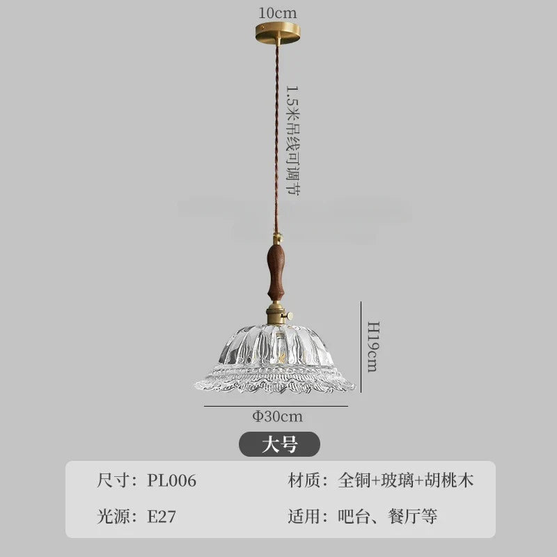 Afralia™ French Ins Walnut Brass Glass Pendant Lights LED E27 for Kitchen Island Restaurant
